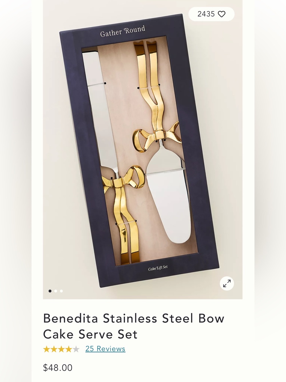 Anthropologie Benedita Stainless Steel Gold Bow Cake Server Set Knife